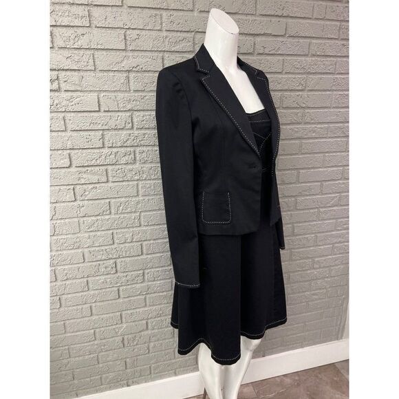 Gianni Bini Women Black With Contrast Stitching Dress & Jacket Set Size S - Picture 9 of 12